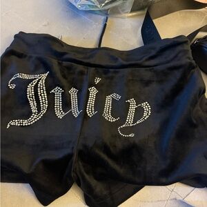 Juicy Black Velvet Shorts with Rhinestone Logo
